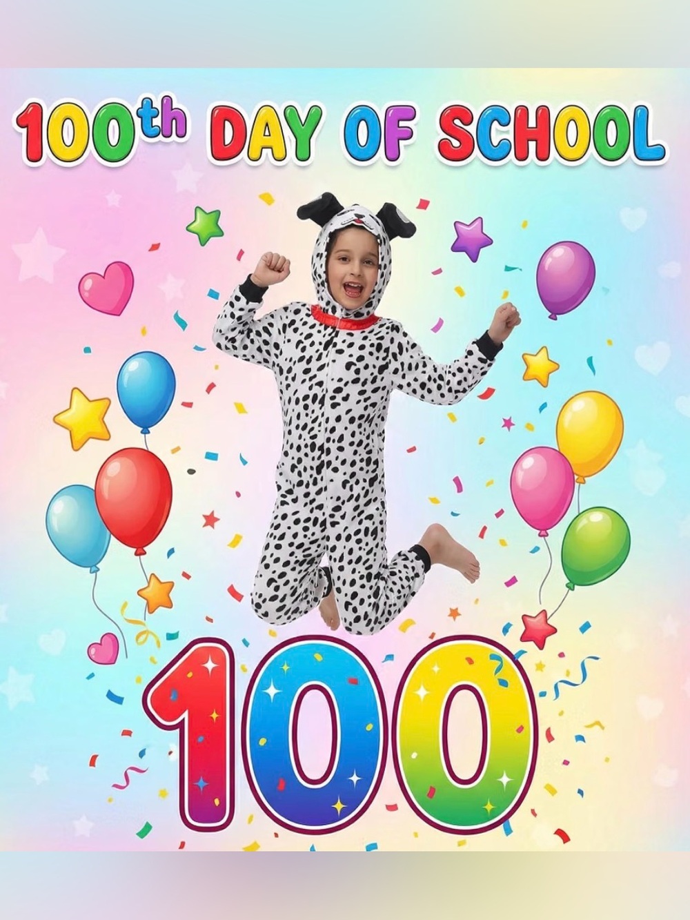 Dalmatian Hooded Kids One-Piece Costume - White with Black Spots size small 4-6